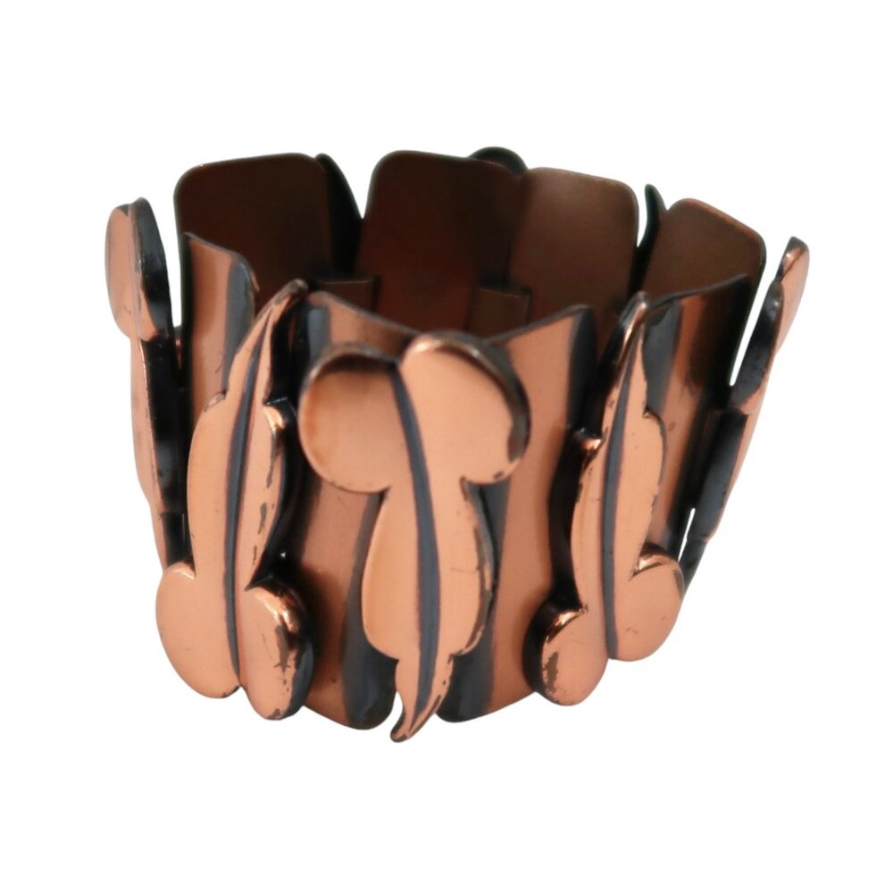 vtg Matisse RENOIR wide Copper cuff bracelet Leaf panels